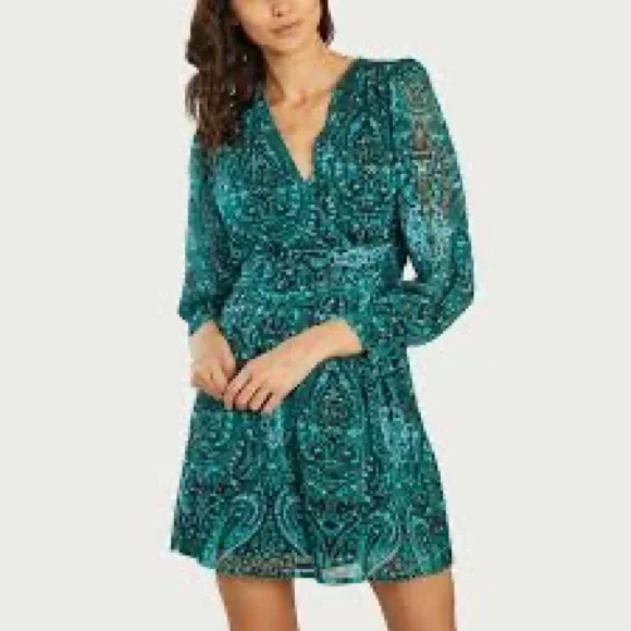 Suncoo - Short Printed V-Neck Dress - 2 Size - Green